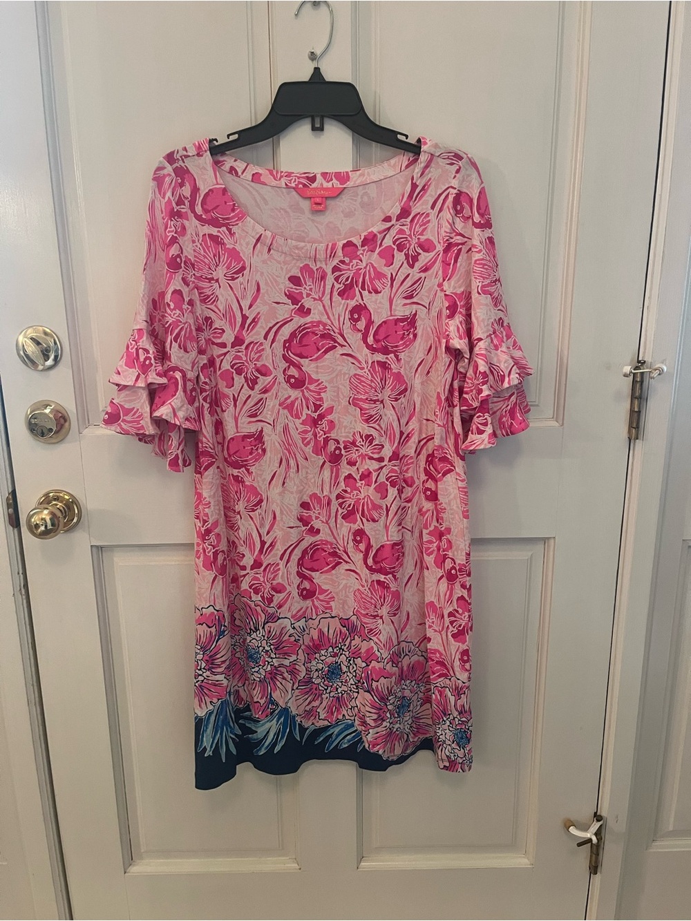 Lilly Pulitzer Pink Floral Scoop Neck Dress with Fuchsia Accents